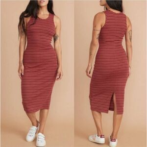 Marine‎ Layer Lexi Rib Daytime Midi Dress Sz XL Ruby Wine Striped Knit Casual